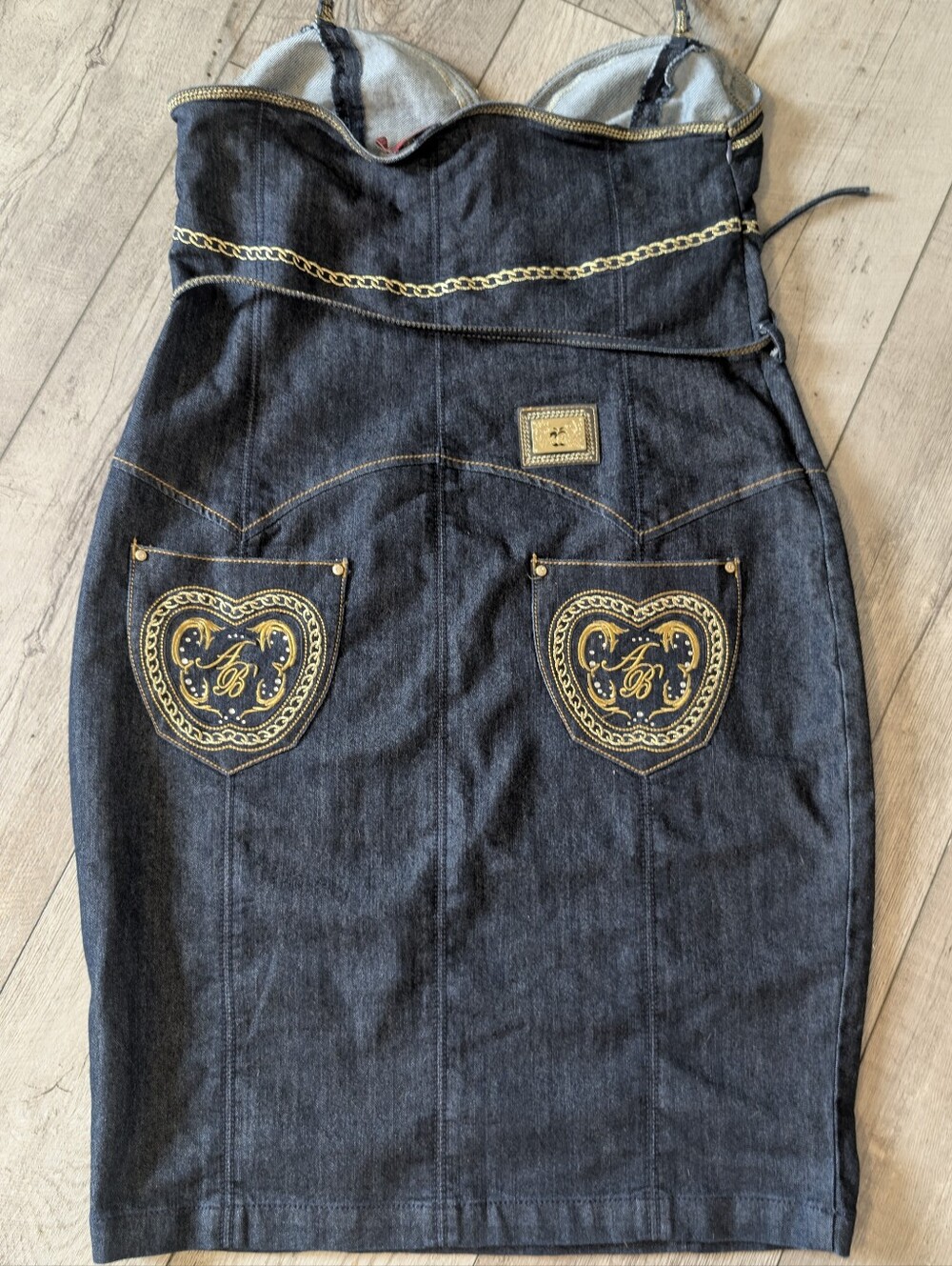 Apple Bottoms Dark Blue Denim Halter Mini Dress size 16
